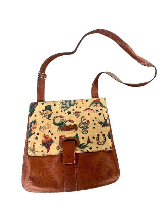 D'Luciano Handbags - D'Luciano Leather and Canvas Graphic Snake Skull Heart Mermaid Crossbody Purse